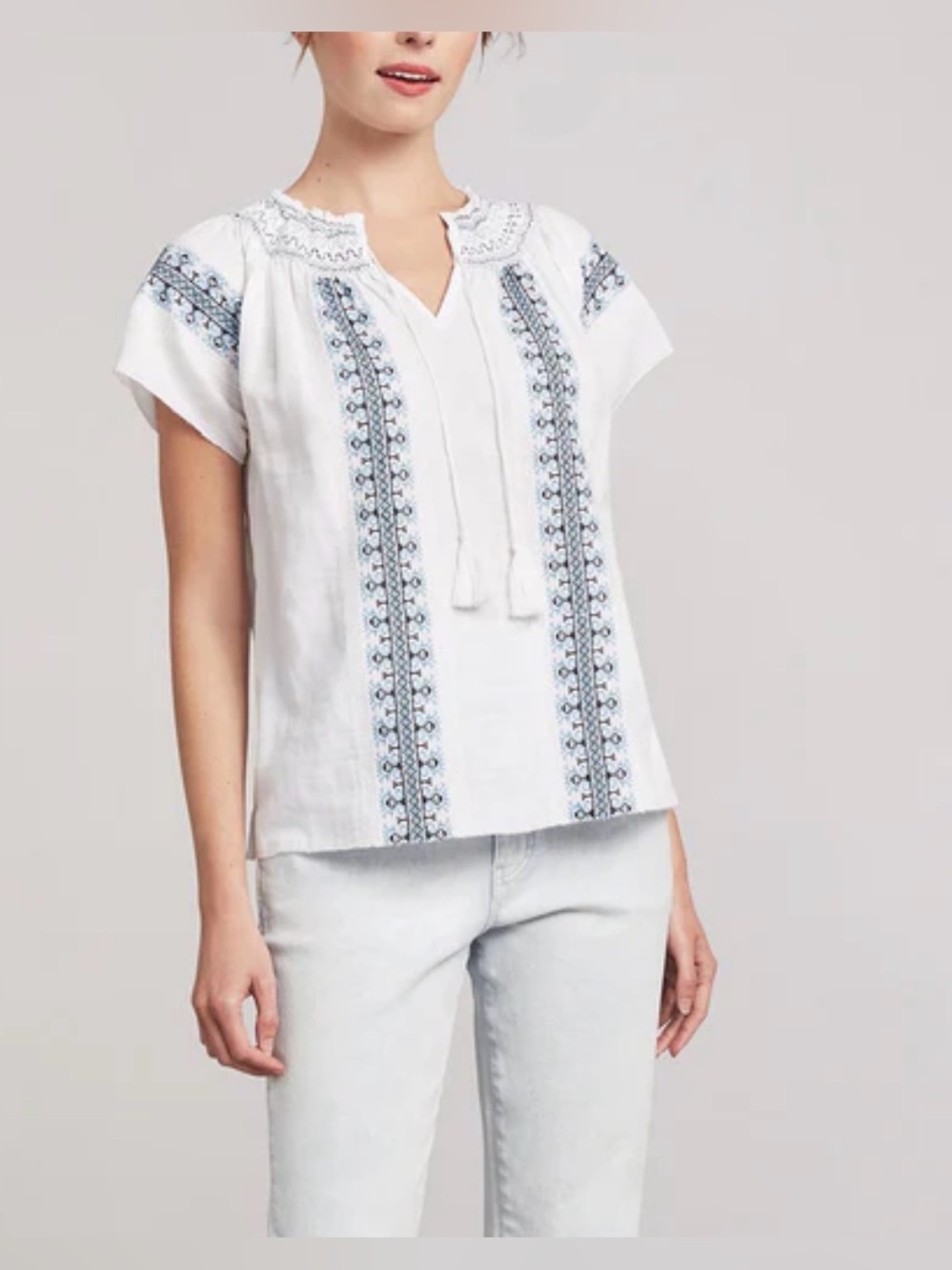 FAHERTY LIANA Boho  Embroidered  Cotton TOP Size Small